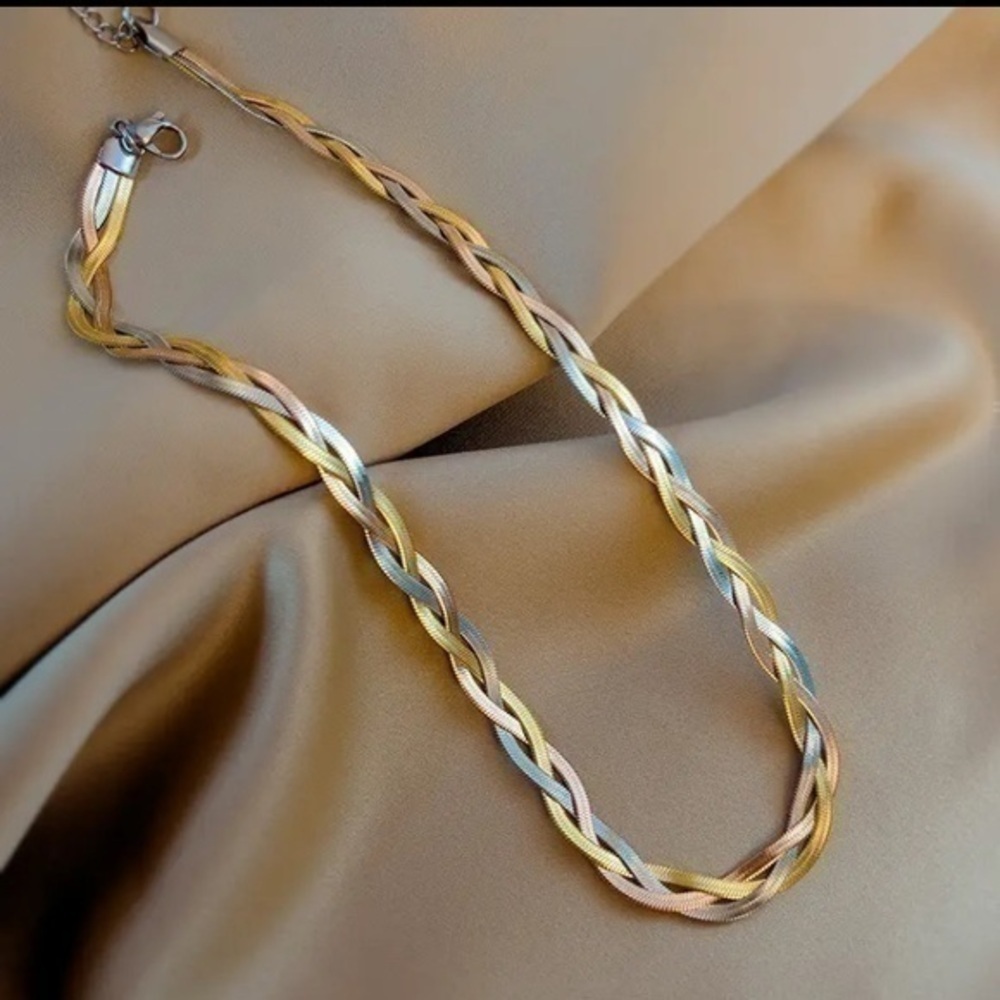 Silver Gold And Rose Gold Crossover Snake Chain